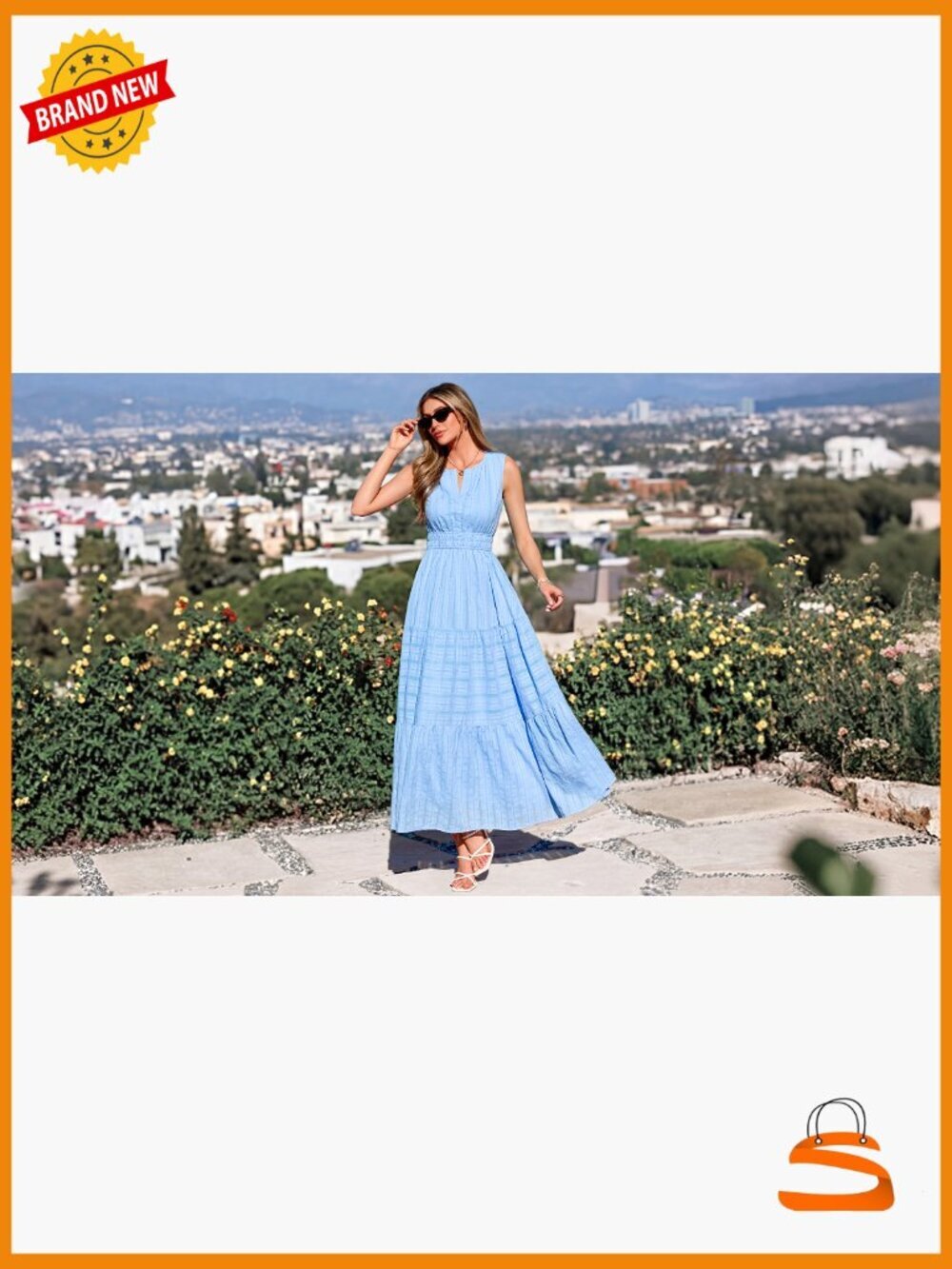 Sleeveless V-Neck Maxi Dress with Pockets Flowy Boho Casual Beach Vacation - Picture 7 of 7